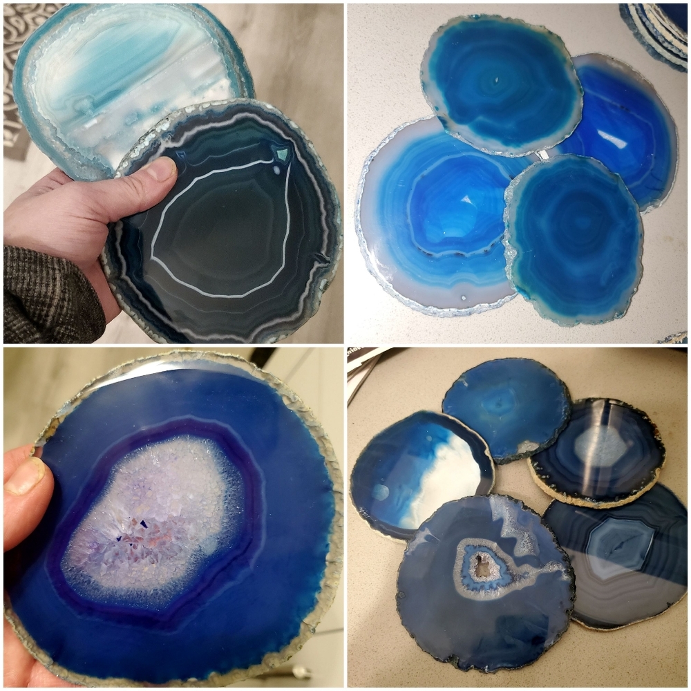 DIY Set! 4 SLICES!! AGATE COASTERS 💙 Blue & Teal